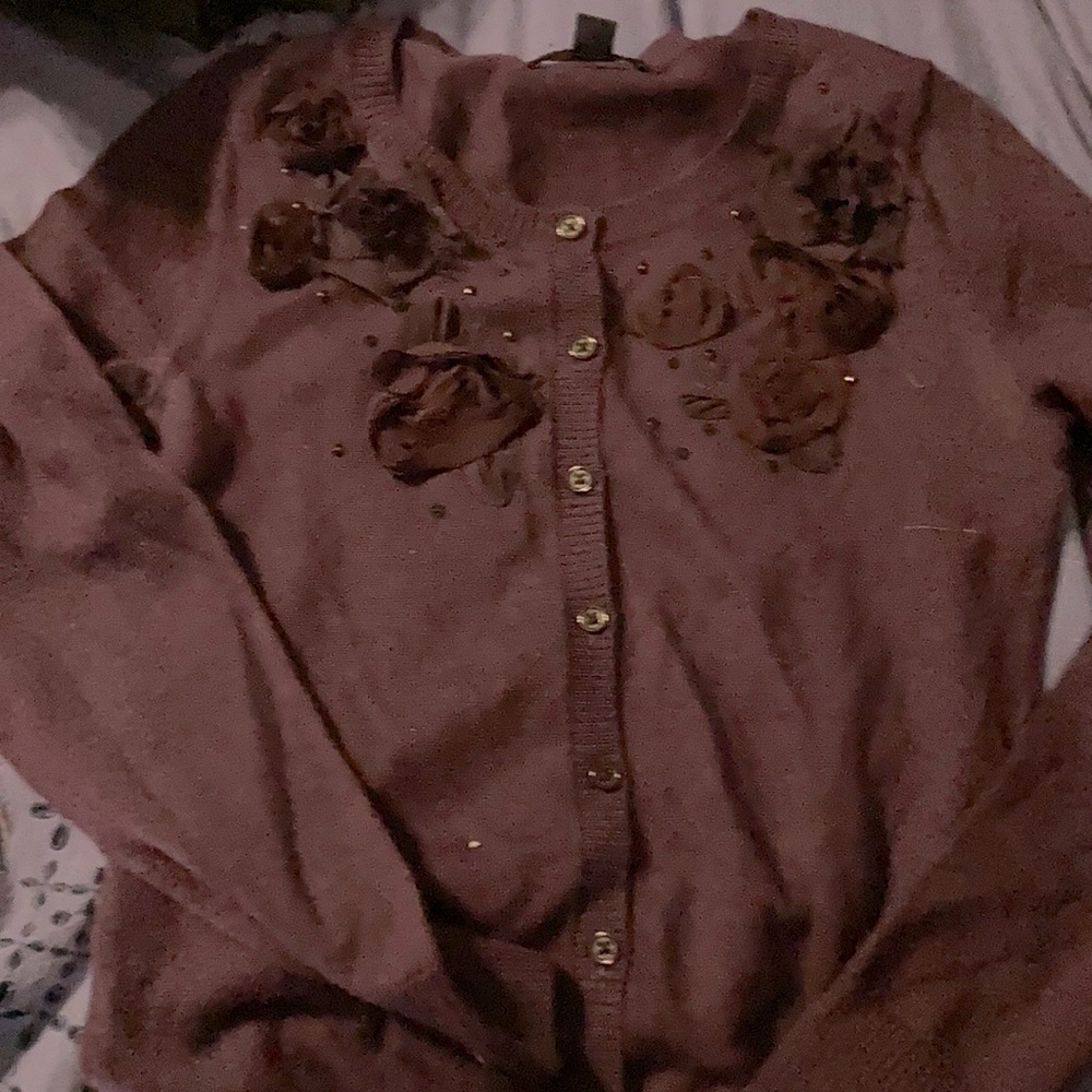Deep purple (eggplant) cardigan w embellished neck
